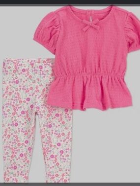 Carter's Hot Pink Peplum Top with Floral White Leggings